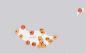 Temperaturas mais altas no Porto Moniz. Veja o mapa do dia.